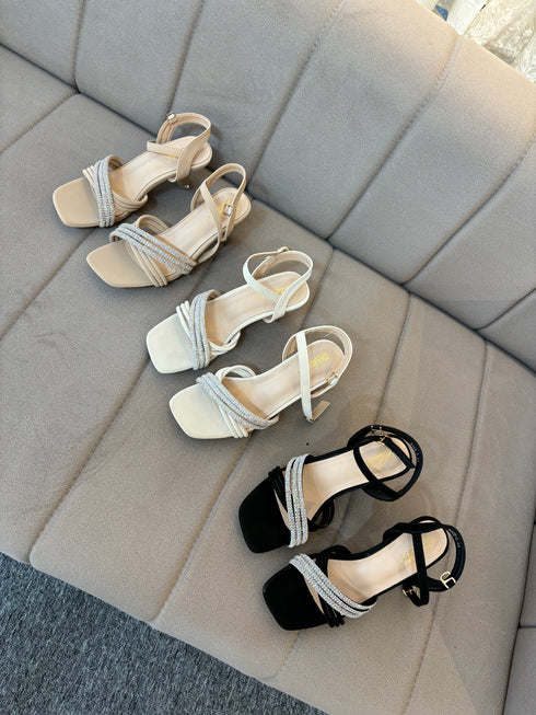 Women Luxury Rhinestone Decor Open Toe Buckle Straps